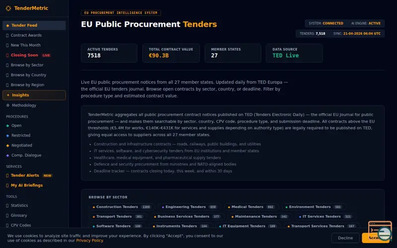 Screenshot of TenderMetric