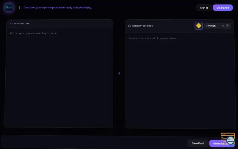 Screenshot of Pseudo2Code AI