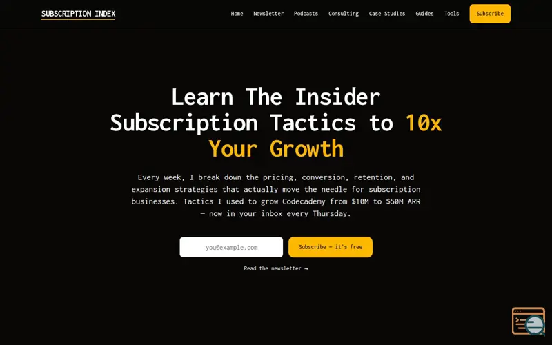 Screenshot of Subscription Index
