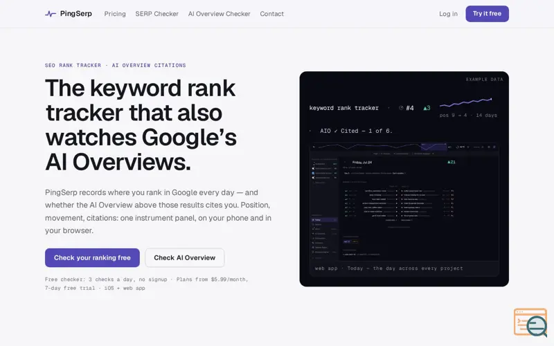 Screenshot of PingSerp