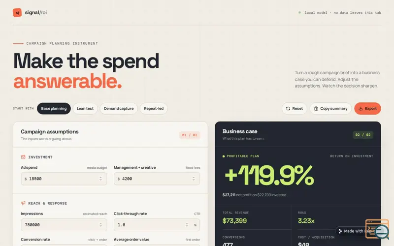 Screenshot of Marketing ROI Calculator