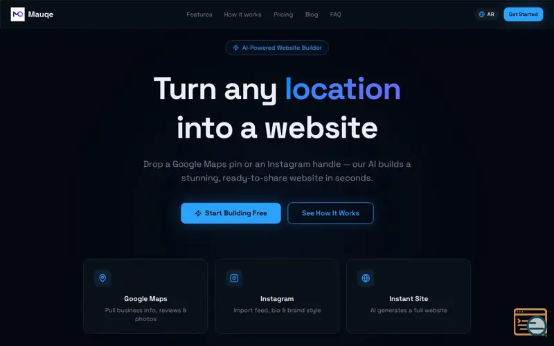 Screenshot of Mauqe.com - AI website builder