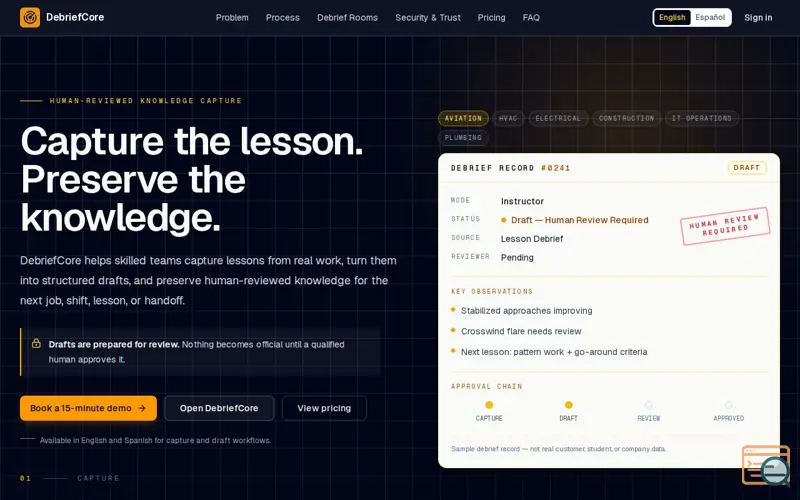 Screenshot of DebriefCore