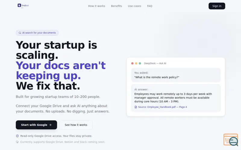 Screenshot of DeepDesk 