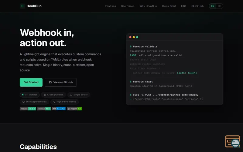 Screenshot of HookRun