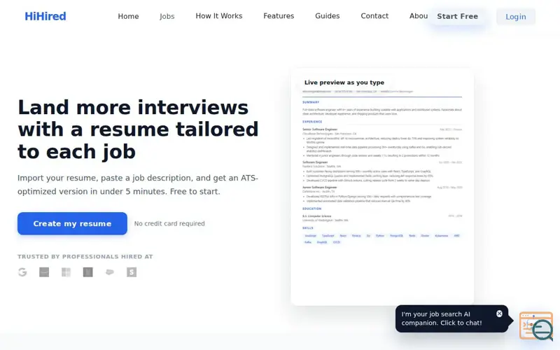 Screenshot of HiHired