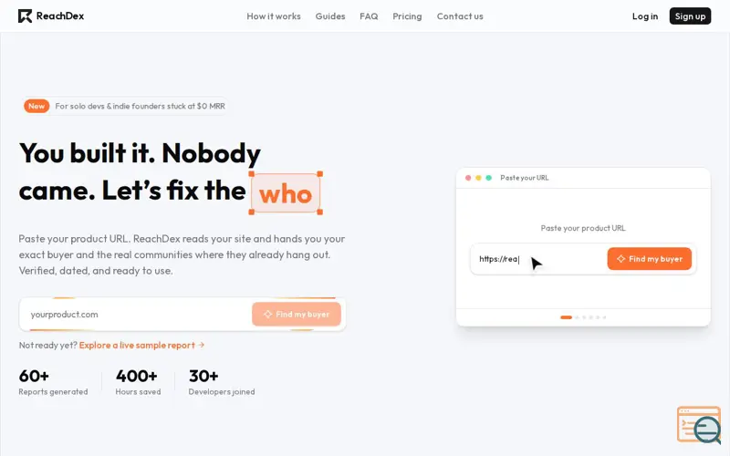Screenshot of ReachDex