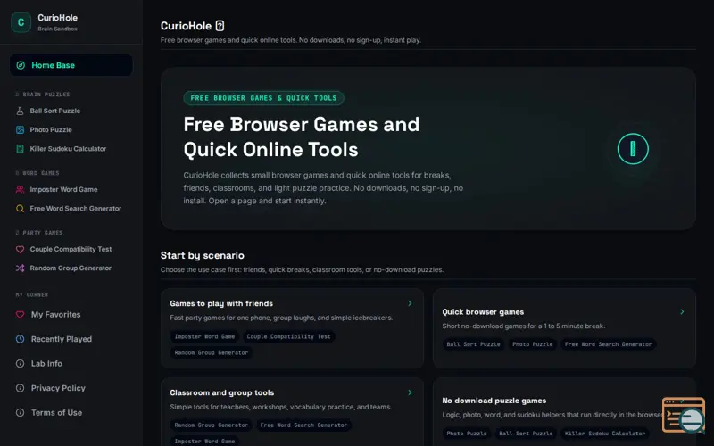 Screenshot of CurioHole