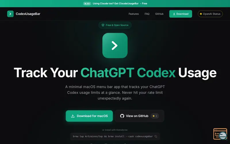 Screenshot of CodexUsageBar