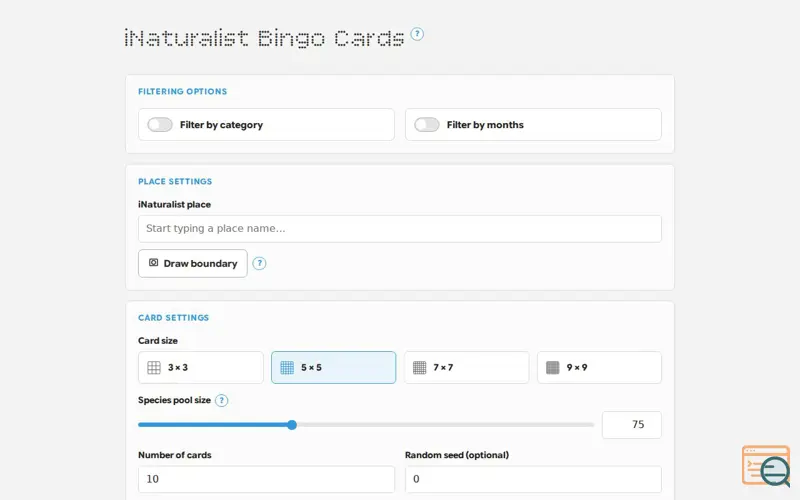 Screenshot of iNaturalist Bingo
