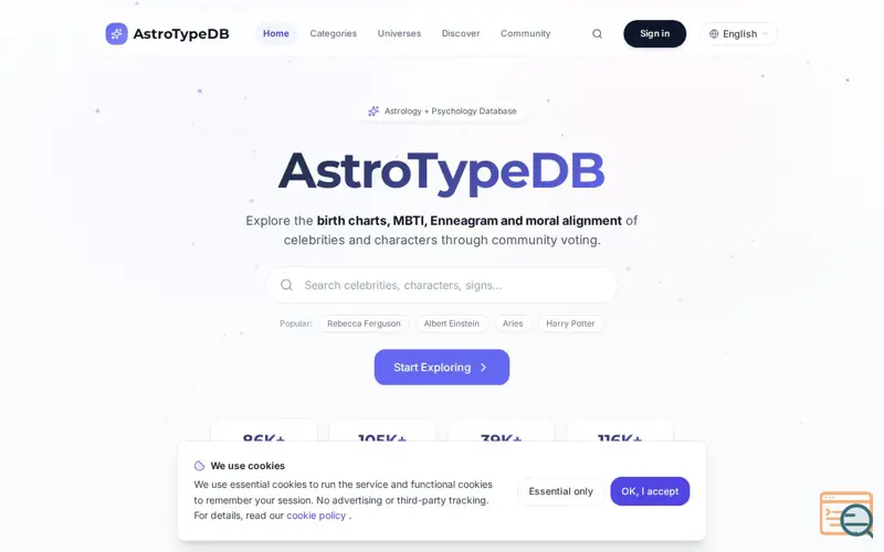 Screenshot of AstroTypeDB