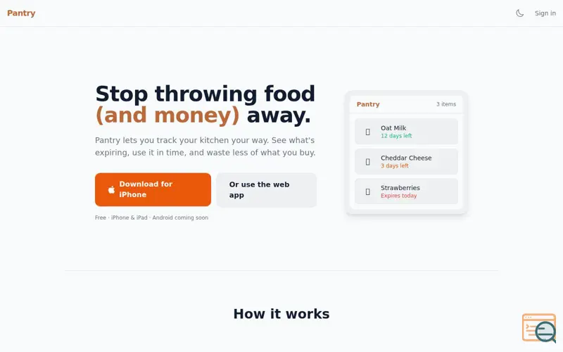 Screenshot of Pantry