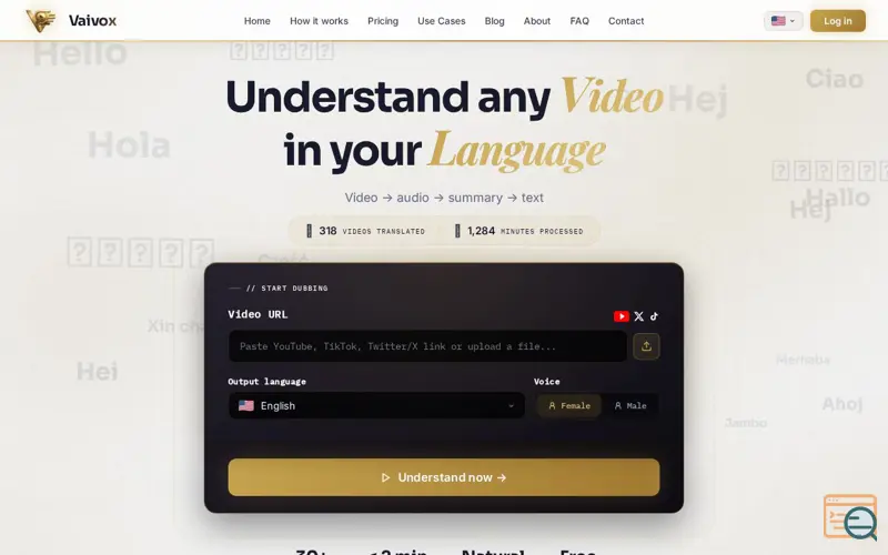 Screenshot of Vaivox, a launch using Aruba Mail