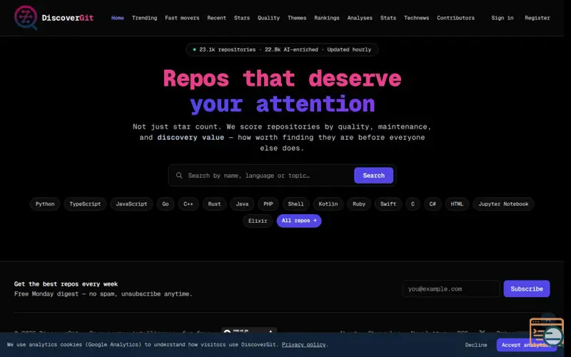 Screenshot of DiscoverGit — Open source intelligence