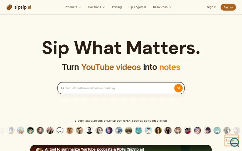 Screenshot of sipsip.ai