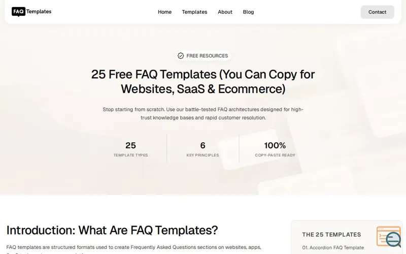Screenshot of FAQ Templates