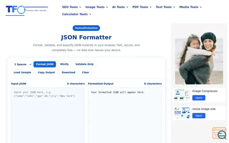 Screenshot of Free JSON Formatter Online