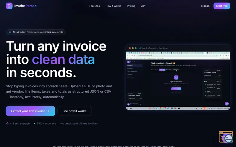 Screenshot of InvoiceParsed