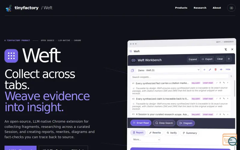 Screenshot of Weft: Turn browser into cited insights
