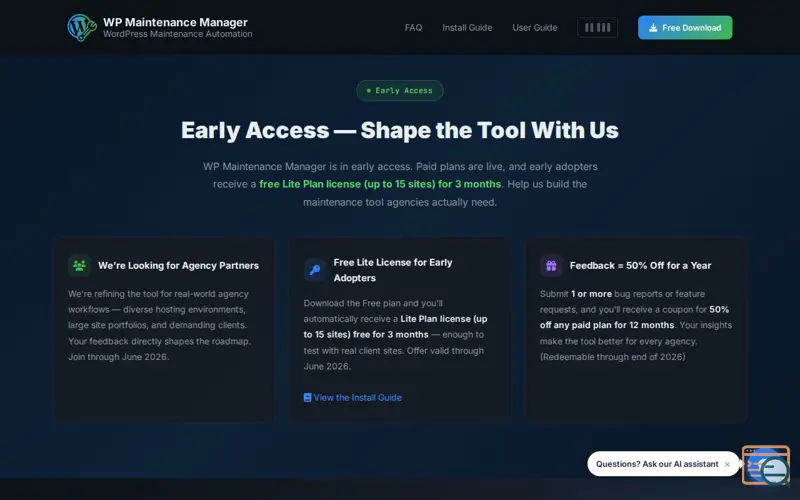 Screenshot of WP Maintenance Manager