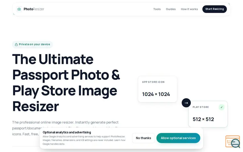 Screenshot of PhotoResizer — Free Online Image Resizer