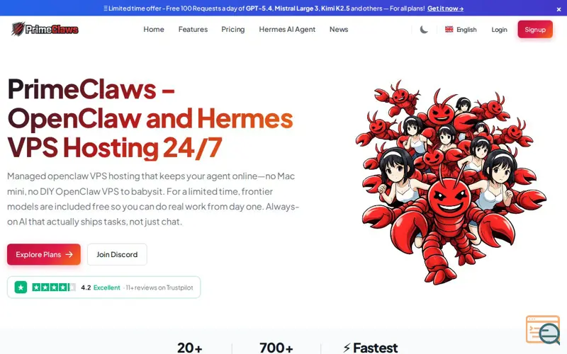 Screenshot of PrimeClaws VPS, a launch using SourceForge