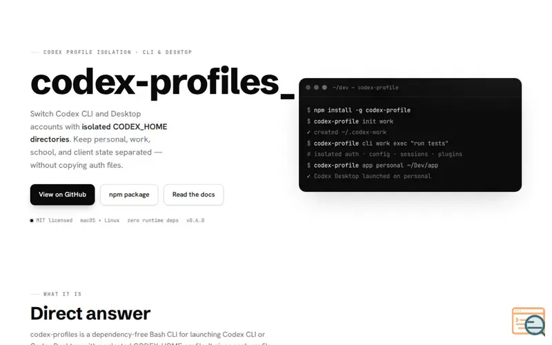 Screenshot of Codex-profiles