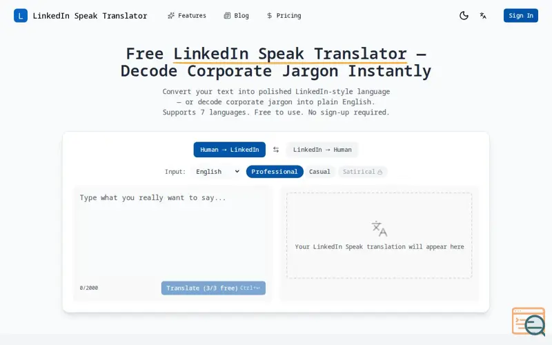 Screenshot of LinkedIn Speak Translator