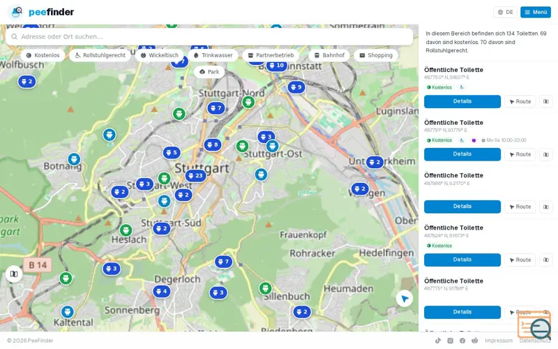 Screenshot of PeeFinder