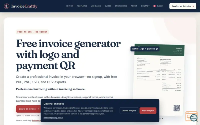 Screenshot of InvoiceCraftly