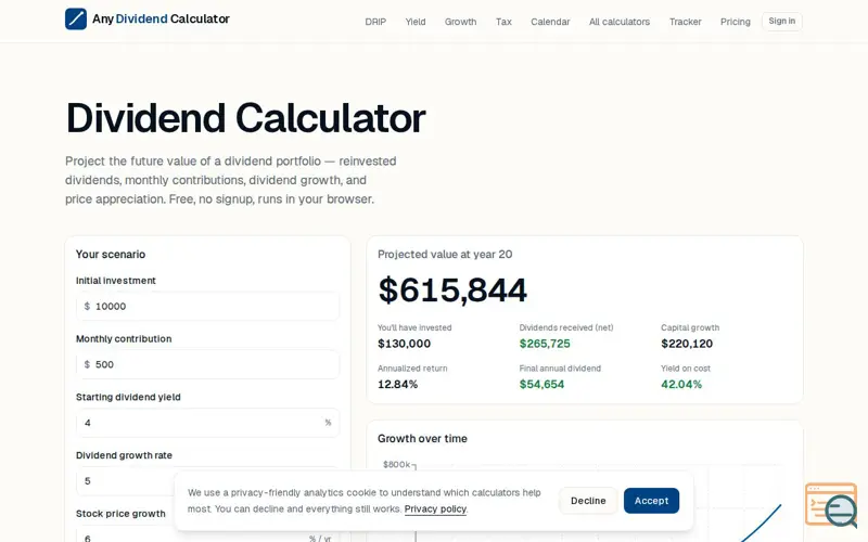 Screenshot of Any Dividend Calculator