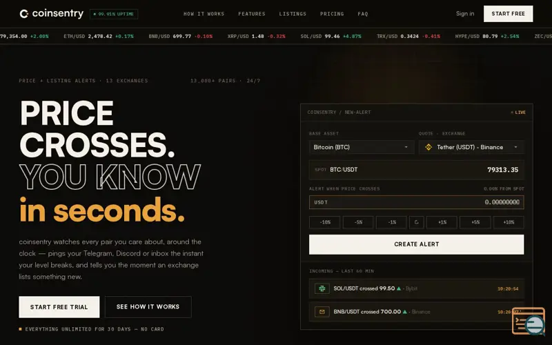 Screenshot of coinsentry