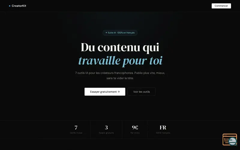 Screenshot of CreatorKit — Suite IA pour créateurs FR