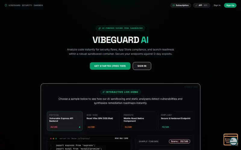 Screenshot of Vibe Guard AI