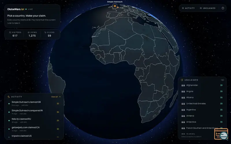 Screenshot of GlobeWars
