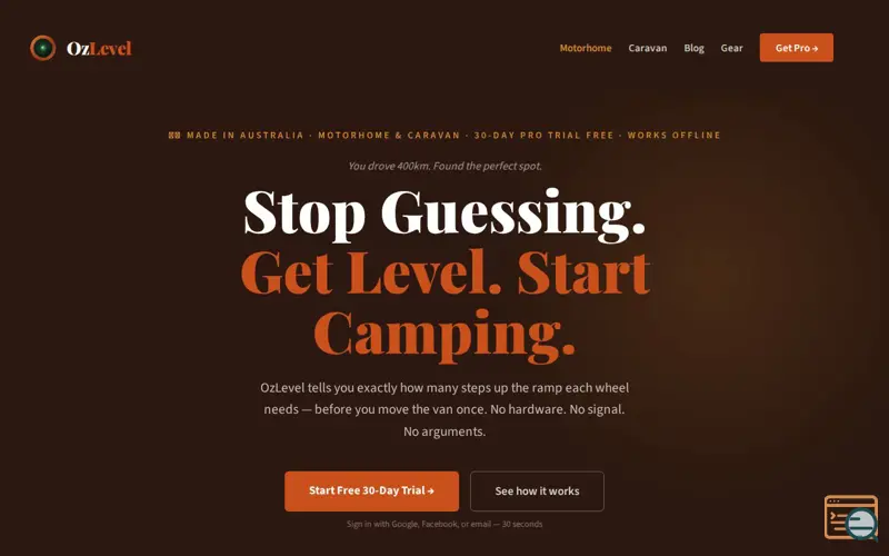 Screenshot of OzLevel Motorhome & Caravan