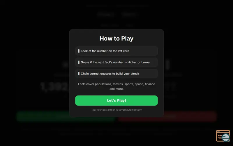 Screenshot of Higher or Lower — The Fact Guessing Game