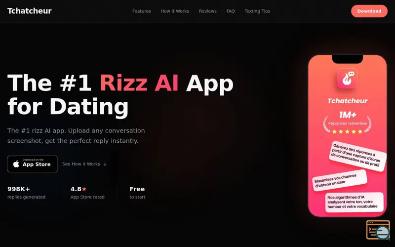 Screenshot of Rizz app - Tchatcheur, a launch using GSAP