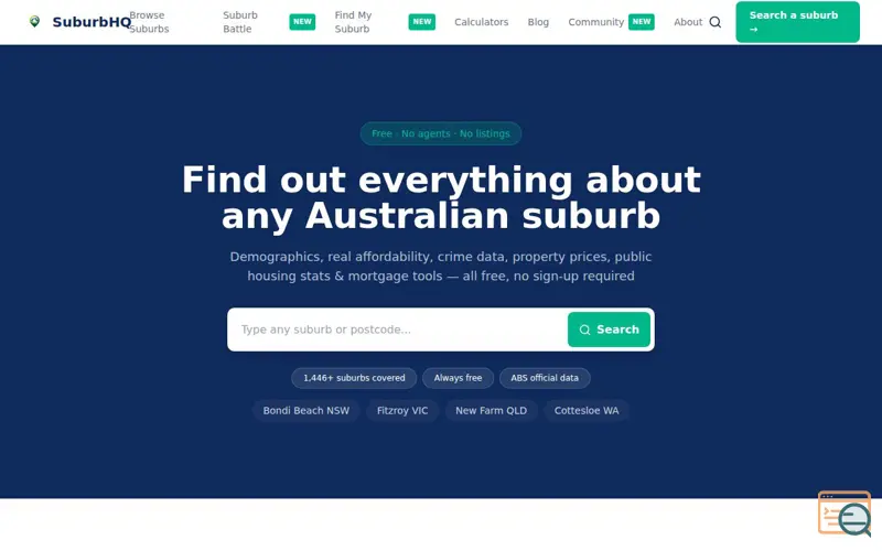 Screenshot of SuburbHQ 
