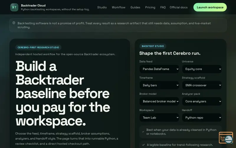 Screenshot of Backtrader Cloud