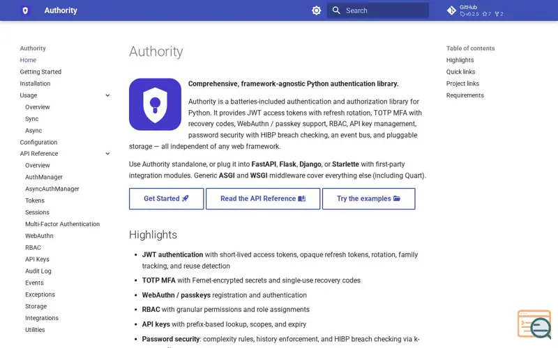 Screenshot of Authority