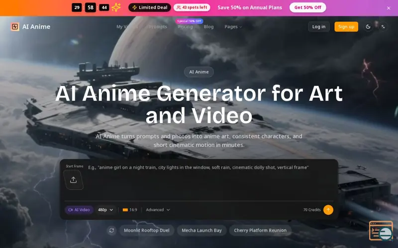 Screenshot of AI Anime Generator, a launch using Krea AI