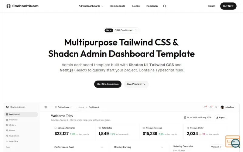 Screenshot of Shadcn Admin Templates