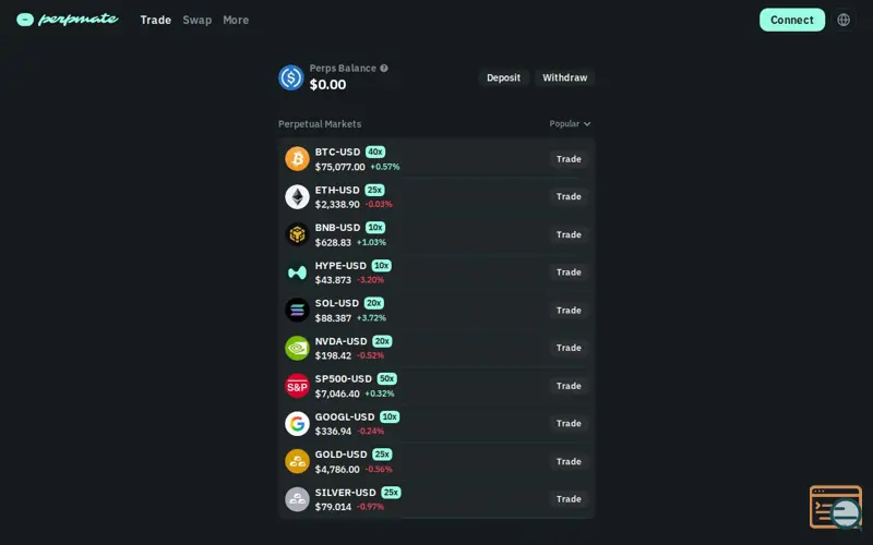 Screenshot of Perpmate, a launch using Hyperliquid