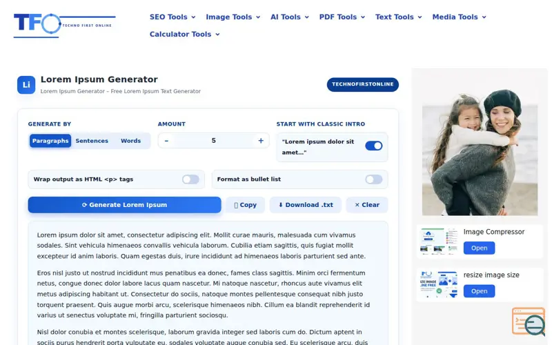 Screenshot of /lorem-ipsum-generator/