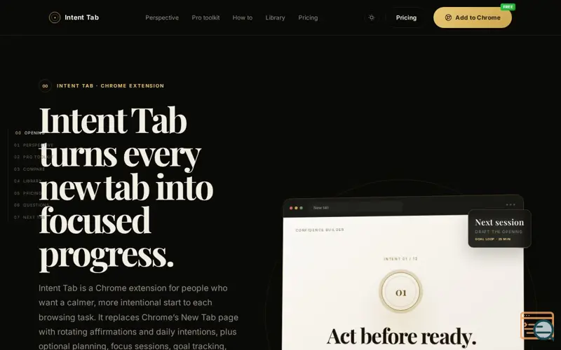 Screenshot of Intent Tab - Turn every new tab into focused progress