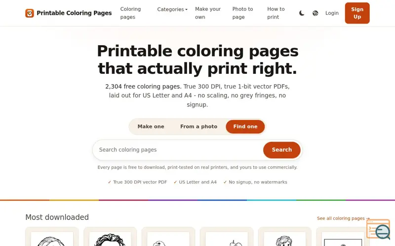 Screenshot of Free Printable Coloring Pages - 300 DPI PDF Downloads | Printable Coloring Pages