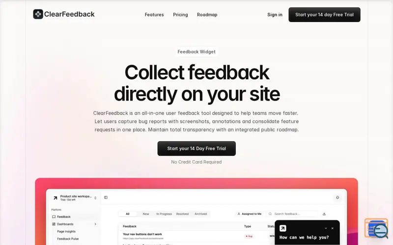 Screenshot of ClearFeedback.io