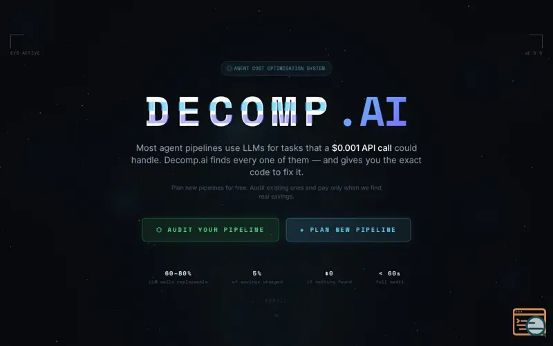 Screenshot of Decomp.ai — Agent Cost Optimisation