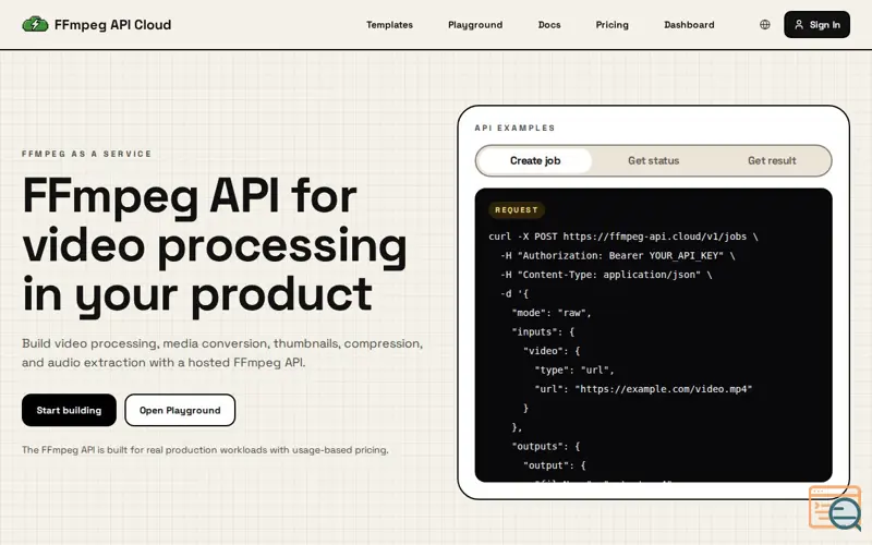 Screenshot of FFmpeg API Cloud